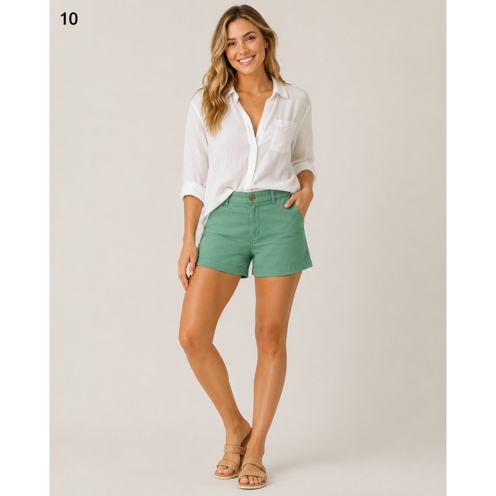 Old Navy Chino Shorts Womens 4 Green Cotton Flat Front Pockets Boating Travel‎
